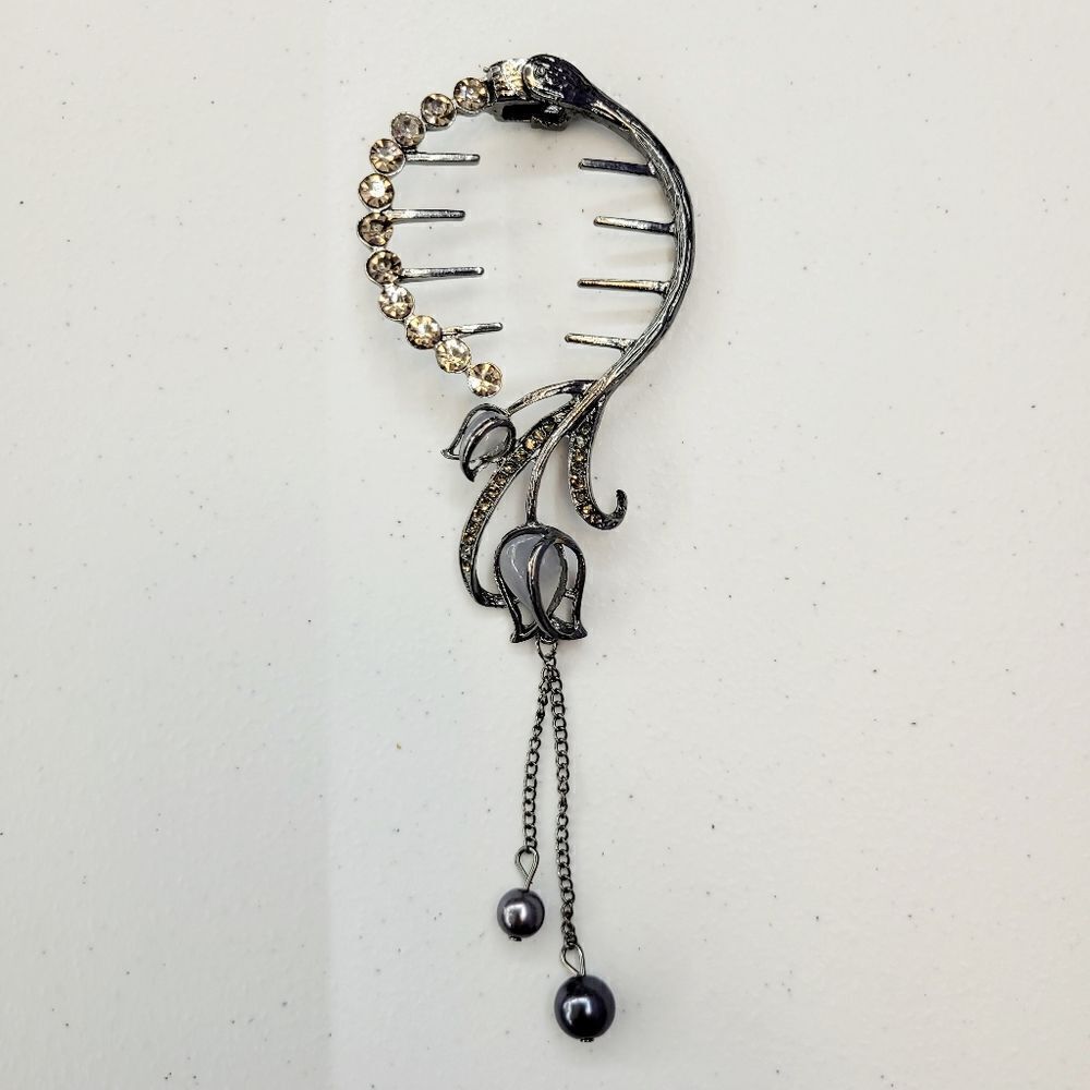 Brand New Rhinestone Dark Grey Tulip Hair Accessories